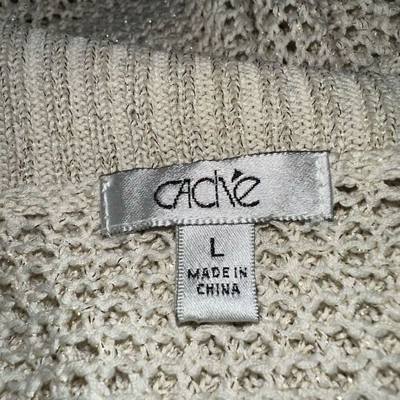 Cache Neutral Metallic Open Knit Sleeveless Sweater Silk Blend Womens Large - Picture 5 of 11